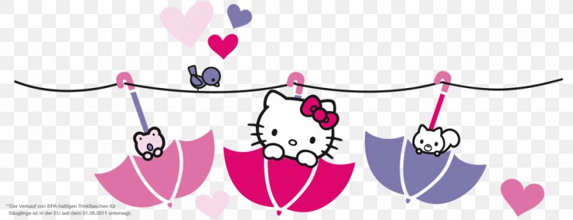Hello Kitty Smoczek Baby Bottles Pacifier, PNG, 988x380px, Watercolor, Cartoon, Flower, Frame, Heart Download Free