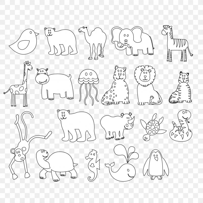 Coloring Book Animals Black And White Colorful Animals Clip Art, PNG,  1969x1969px, Coloring Book, Animal, Animals
