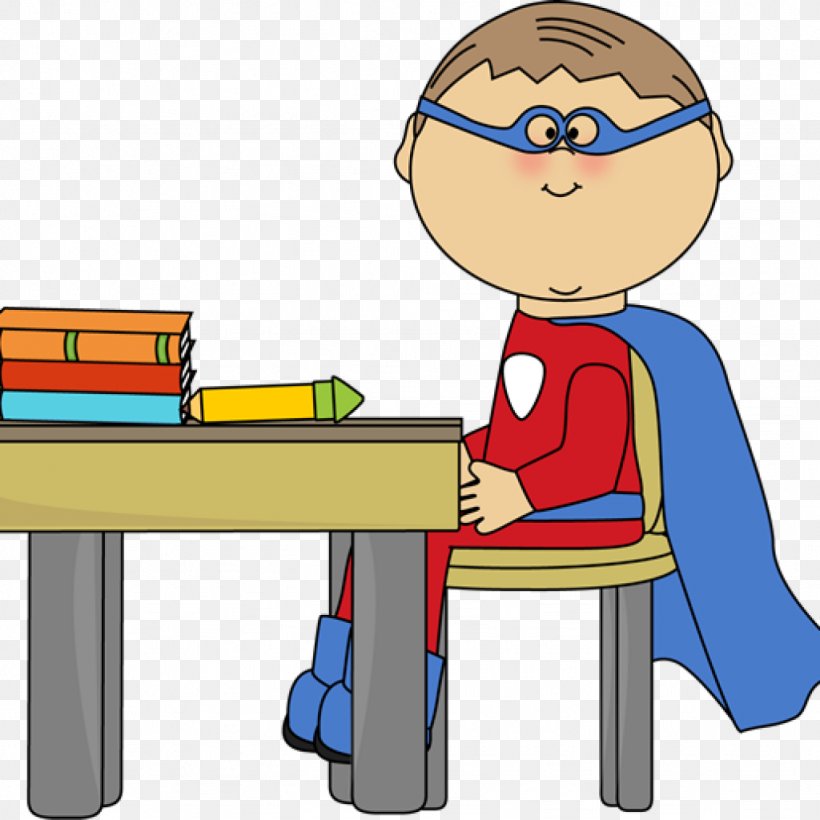 Superhero School Clip Art Image Free Content, PNG, 1024x1024px, Superhero, Cartoon, Child, Classroom, Desk Download Free