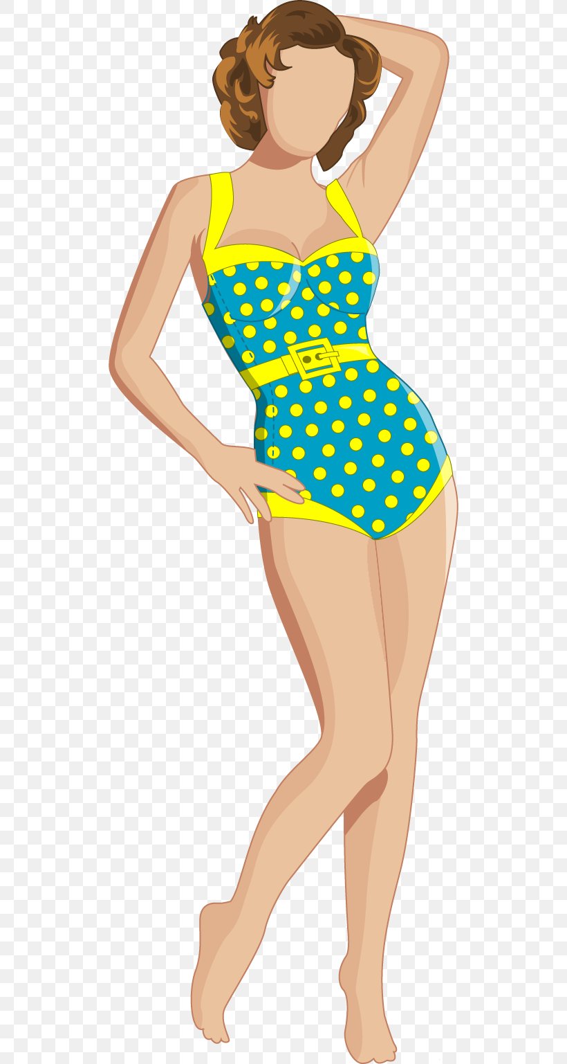 Dress Polka Dot One-piece Swimsuit Art, PNG, 506x1537px, Watercolor, Cartoon, Flower, Frame, Heart Download Free