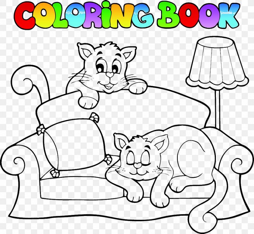 Cat Couch Coloring Book Clip Art, PNG, 1000x921px, Cat, Area, Art, Black And White, Carnivoran Download Free