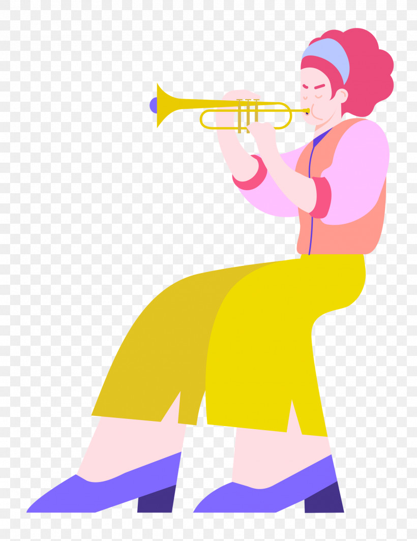 Playing The Trumpet Music, PNG, 1925x2500px, Music, Cartoon, Character, Clothing, Happiness Download Free