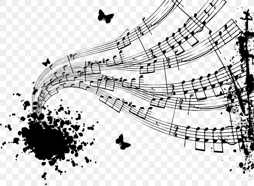 Musical Note Musical Theatre Black And White, PNG, 2400x1755px, Watercolor, Cartoon, Flower, Frame, Heart Download Free