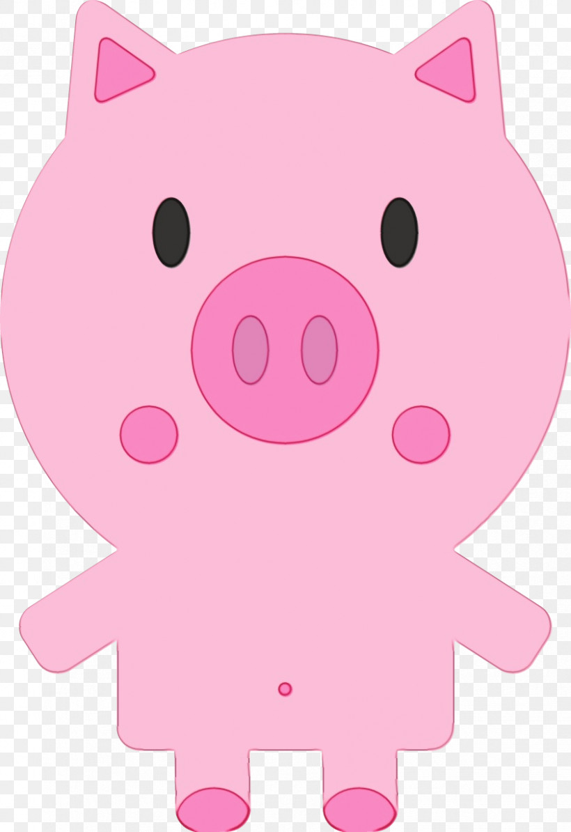 Pink Cartoon Snout Suidae Livestock, PNG, 842x1227px, Watercolor, Cartoon, Livestock, Paint, Pink Download Free
