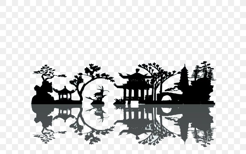 China Silhouette Landscape Painting, PNG, 658x513px, China, Black, Black And White, Brand, Chinese Architecture Download Free