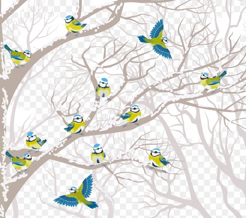 Bird Tree Winter Clip Art, PNG, 3750x3333px, Bird, Area, Beak, Branch, Fauna Download Free