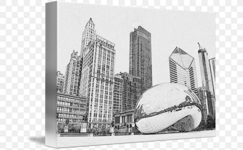 Cloud Gate Millennium Park Skyline Drawing Willis Tower, PNG, 650x506px, Cloud Gate, Art, Artwork, Black And White, Building Download Free