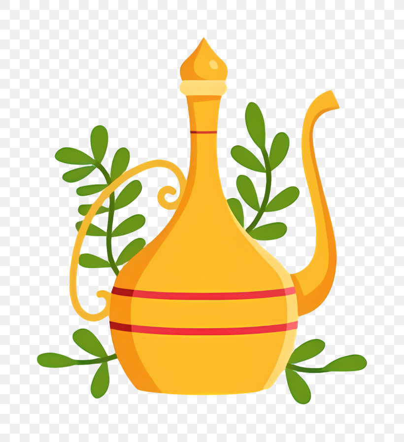 Water Jug - Golden Jug With Green Leaves PNG