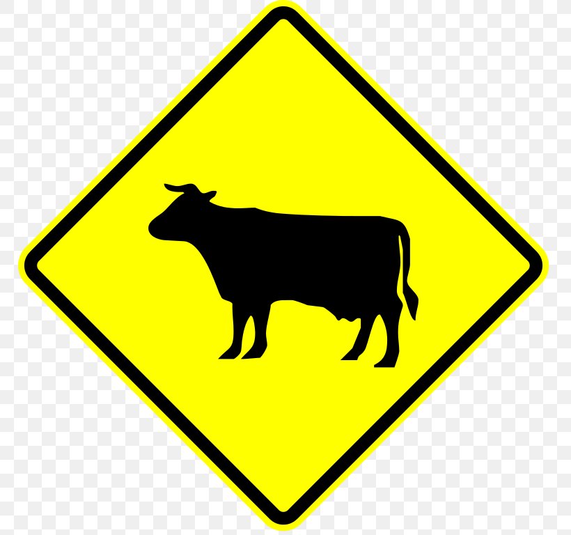 Cattle Traffic Sign Road Warning Sign, PNG, 768x768px, Cattle, Area, Black And White, Carriageway, Cattle Like Mammal Download Free