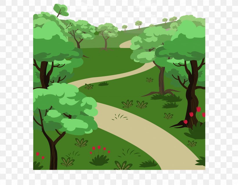 Drawing Landscape Painting Cartoon, PNG, 3431x2675px, Drawing, Cartoon,  Flora, Grass, Green Download Free
