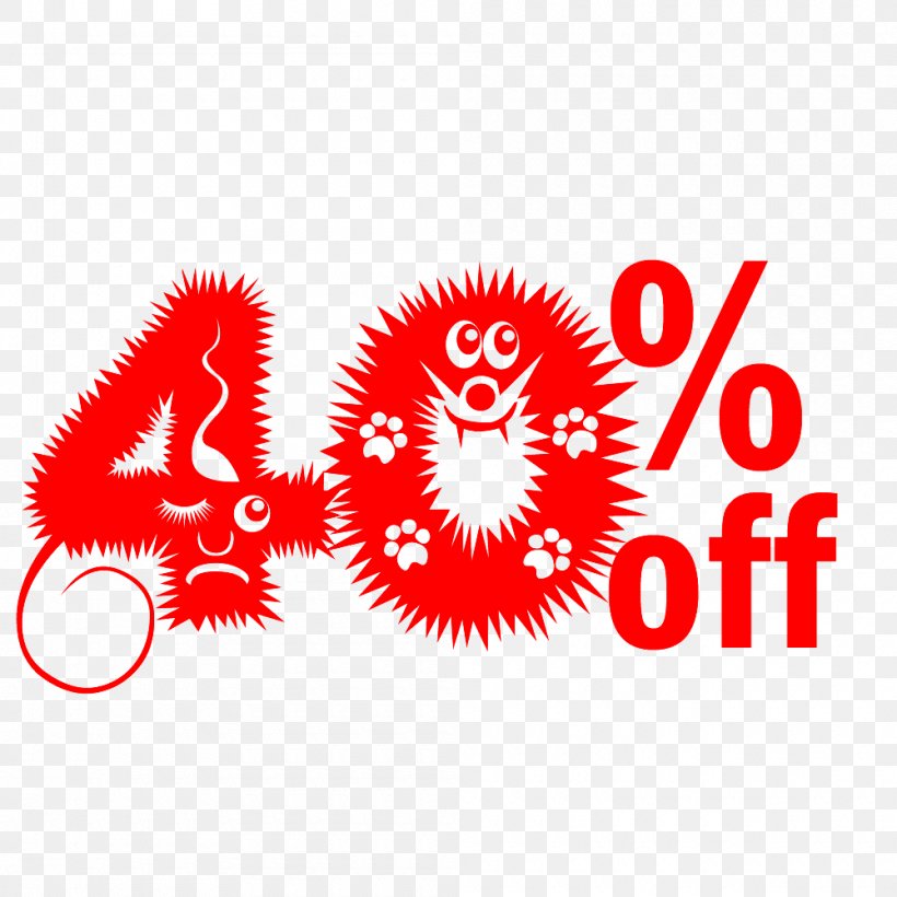 Cute Hairy Halloween 40% Off Discount Tag., PNG, 1000x1000px, Logo, Area, Brand, Point, Red Download Free