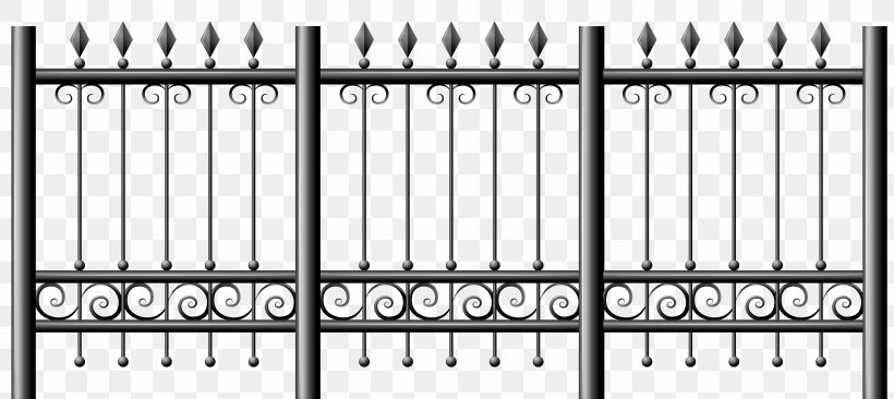 Picket Fence Iron Railing Clip Art, PNG, 7085x3168px, Fence, Aluminum Fencing, Black And White, Chainlink Fencing, Garden Download Free