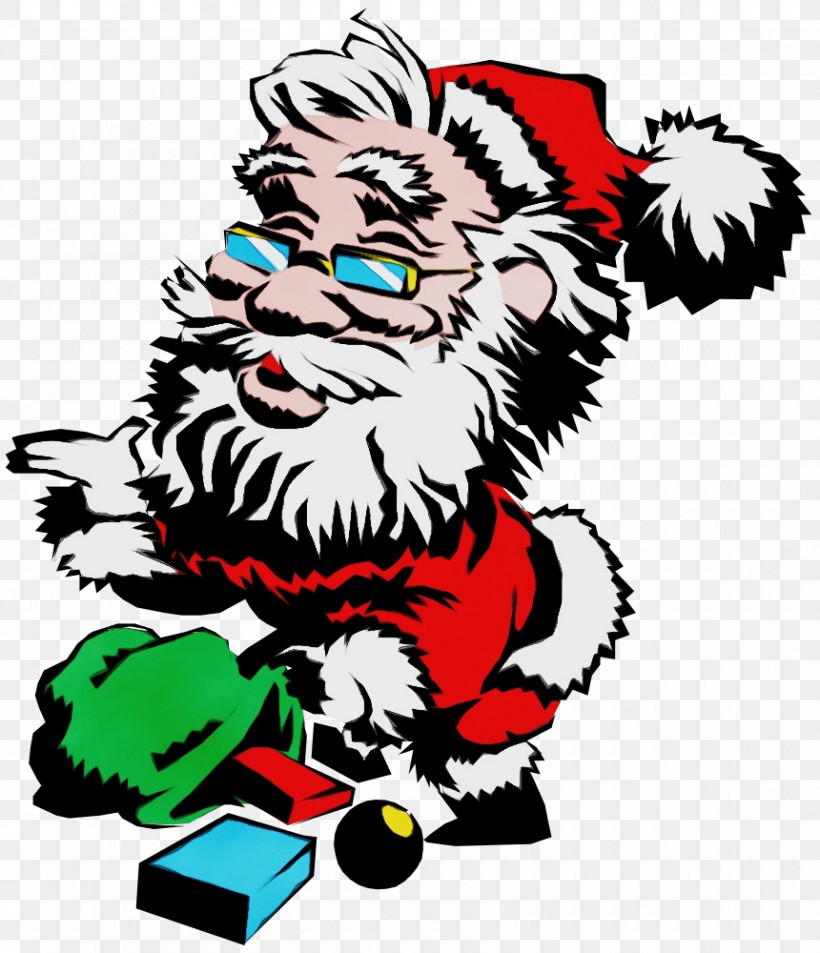 Santa Claus, PNG, 860x1000px, Watercolor, Cartoon, Paint, Santa Claus, Skateboard Download Free