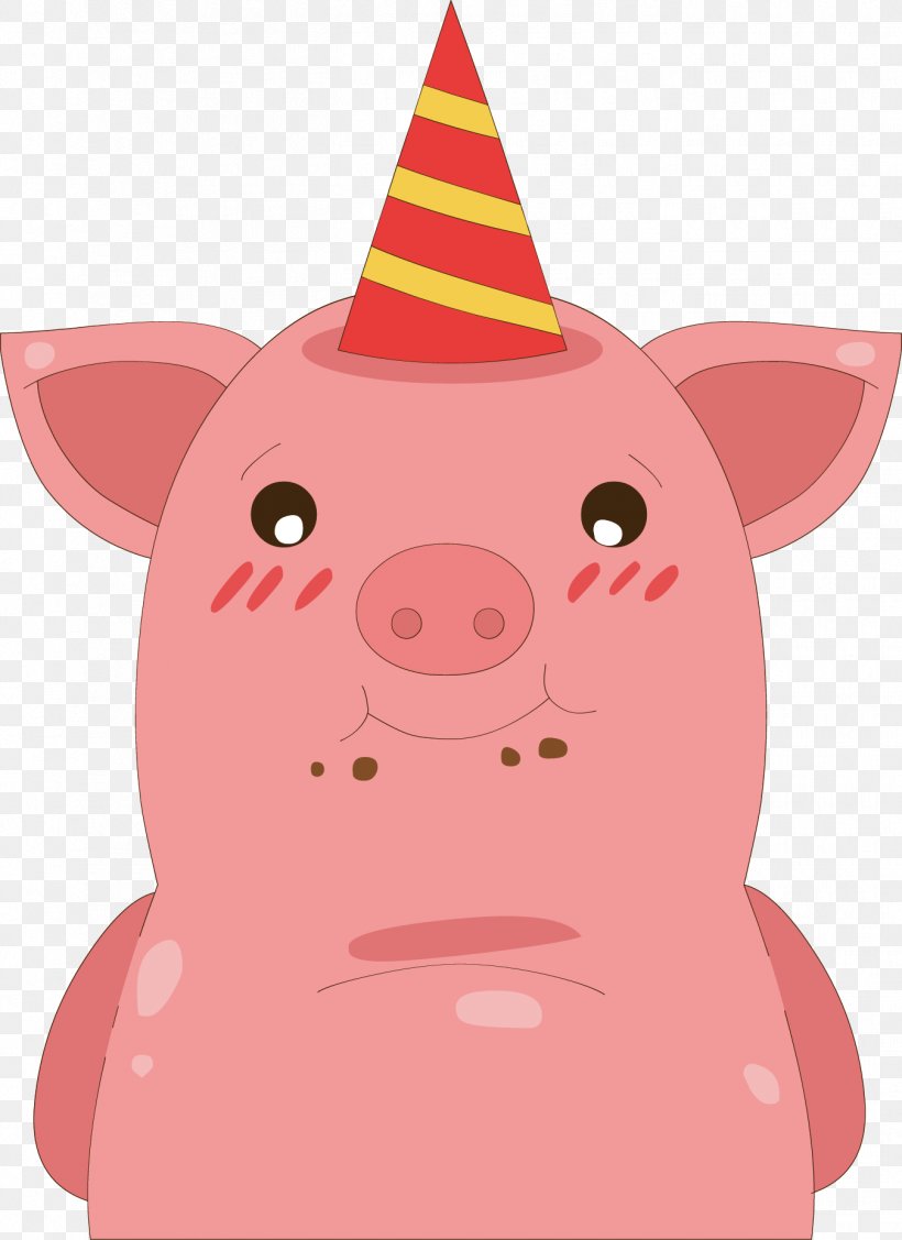 Domestic Pig Party Hat Snout Cartoon Illustration, PNG, 1350x1856px, Domestic Pig, Cartoon, Clip Art, Designer, Drawing Download Free