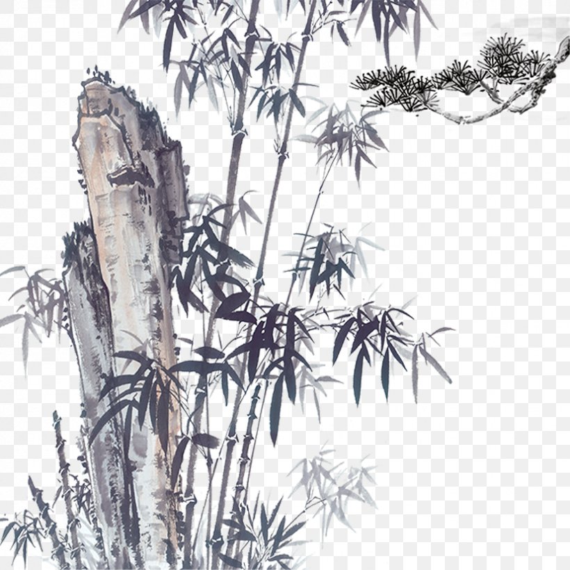 Mozhu Zhuzishu Bamboo Chinoiserie Ink Wash Painting, PNG, 827x827px, Mozhu, Art, Bamboo, Black And White, Branch Download Free