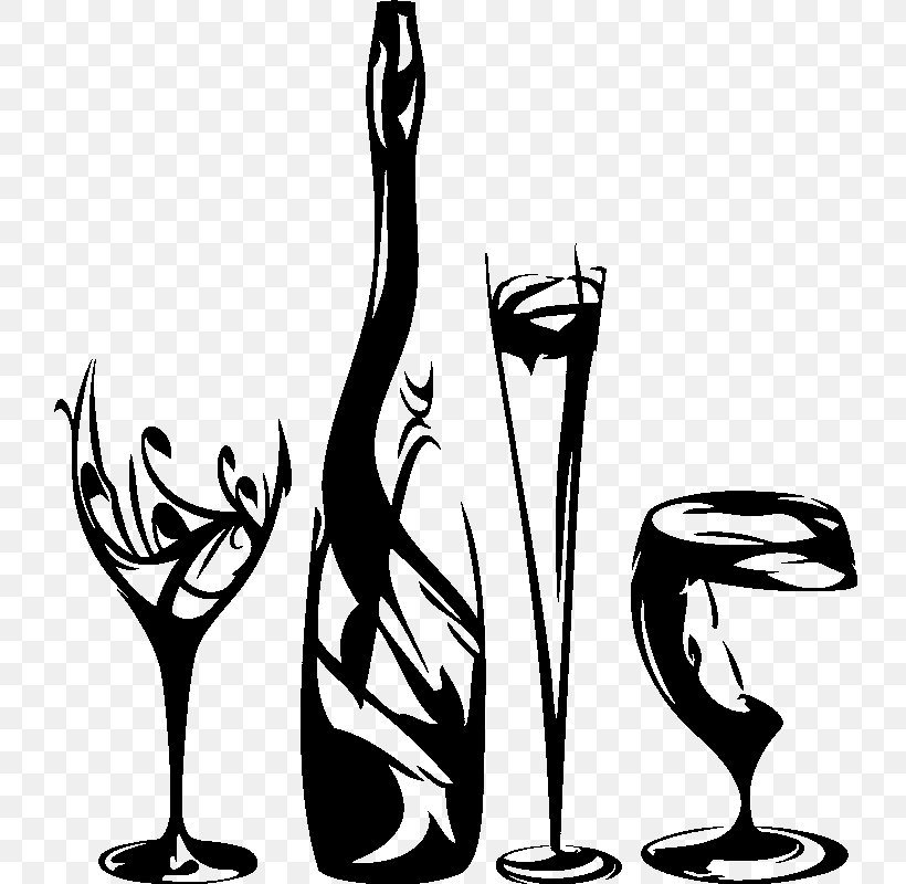 Wine Glass Champagne Bottle Sticker, PNG, 800x800px, Wine Glass, Art, Bird, Black And White, Bottle Download Free