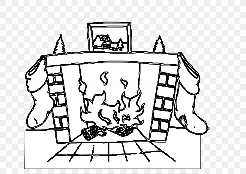 Santa Claus Fireplace Mantel Clip Art, PNG, 2555x1807px, Santa Claus, Area, Artwork, Black, Black And White Download Free