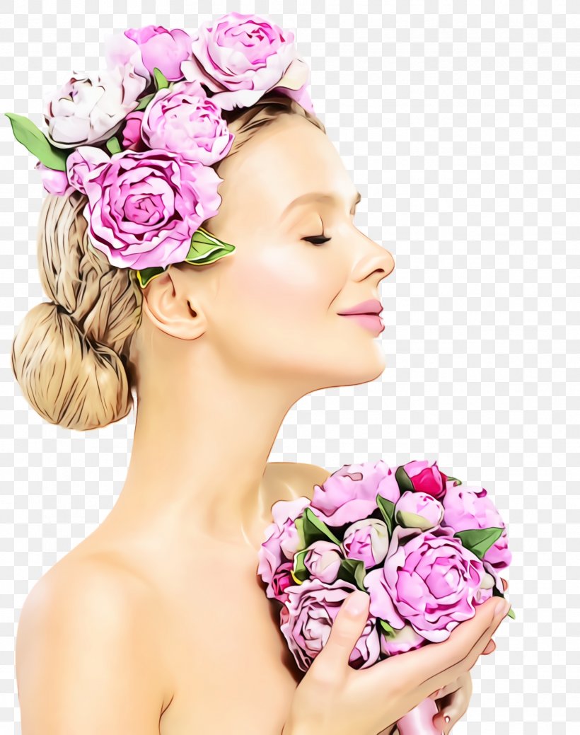Hair Pink Skin Beauty Flower, PNG, 1776x2252px, Watercolor, Beauty, Cheek, Flower, Hair Download Free