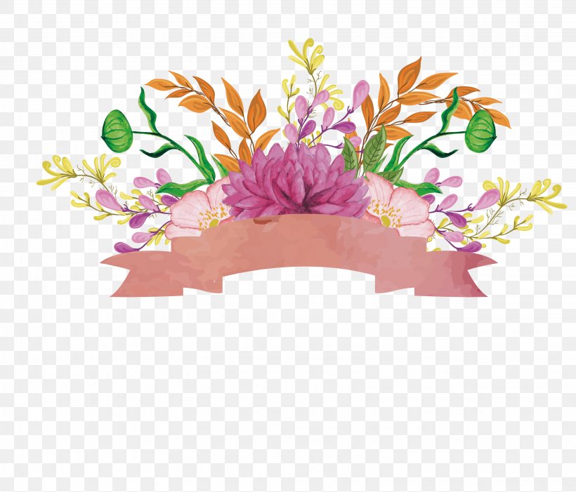 Floral Design Ribbon Watercolor Painting, PNG, 3066x2623px, Floral Design, Art, Cut Flowers, Flora, Floristry Download Free