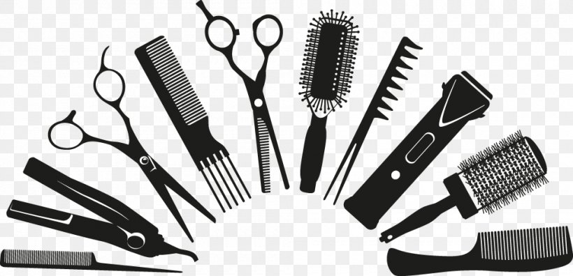 Hairdresser Beauty Parlour Comb Drawing, PNG, 1000x483px, Hairdresser, Barber, Beauty Parlour, Black And White, Brush Download Free