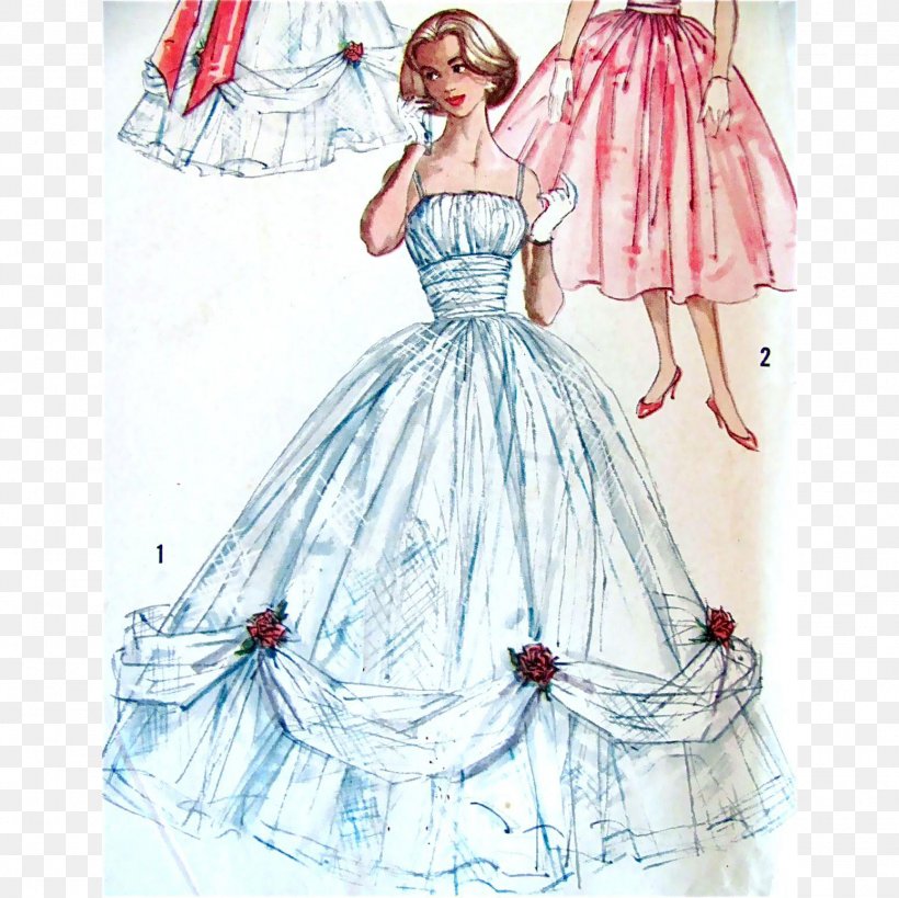 1950s Ball Gown Evening Gown Pattern, PNG, 1551x1551px, Ball Gown, Ball, Clothing, Clothing Sizes, Cocktail Dress Download Free