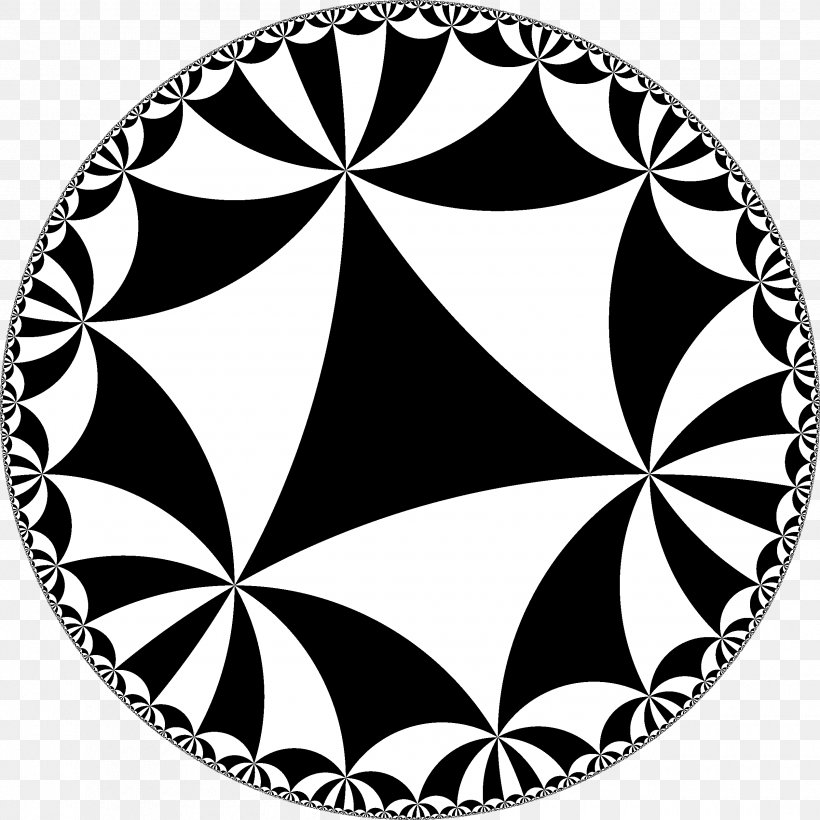 Hyperbolic Geometry Plane Tessellation Triangle Group, PNG, 2520x2520px, Hyperbolic Geometry, Area, Black, Black And White, Carrelage Download Free