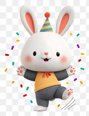 Celebration Bunny With Confetti PNG