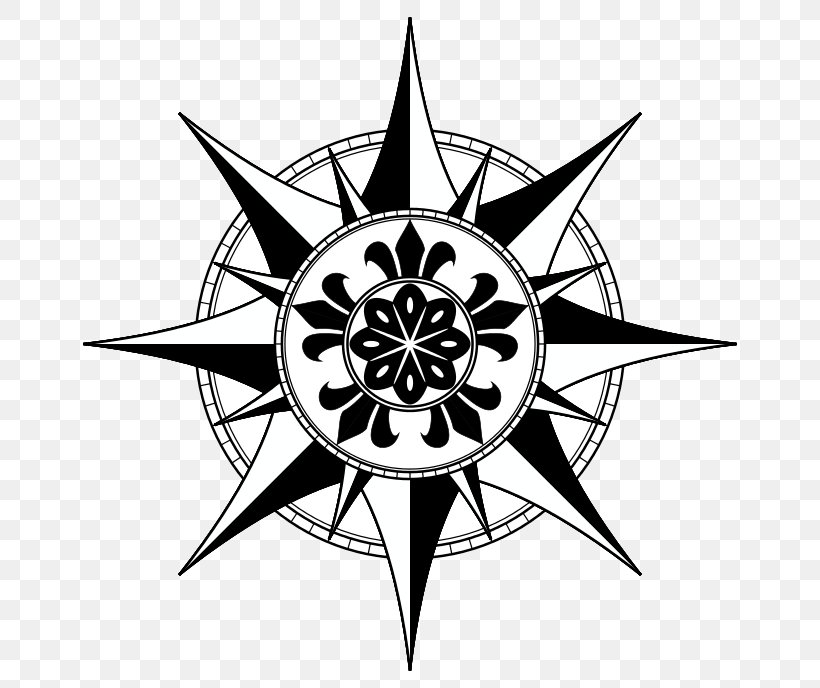Compass Gray Wolf Logo Clip Art, PNG, 688x688px, Compass, Art, Black And White, Compass Rose, Flower Download Free
