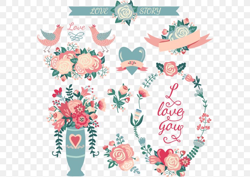 Wedding Flowers And Birds Vector, PNG, 578x582px, Wedding Invitation, Bird And Flower Painting, Christmas Decoration, Clip Art, Floral Design Download Free