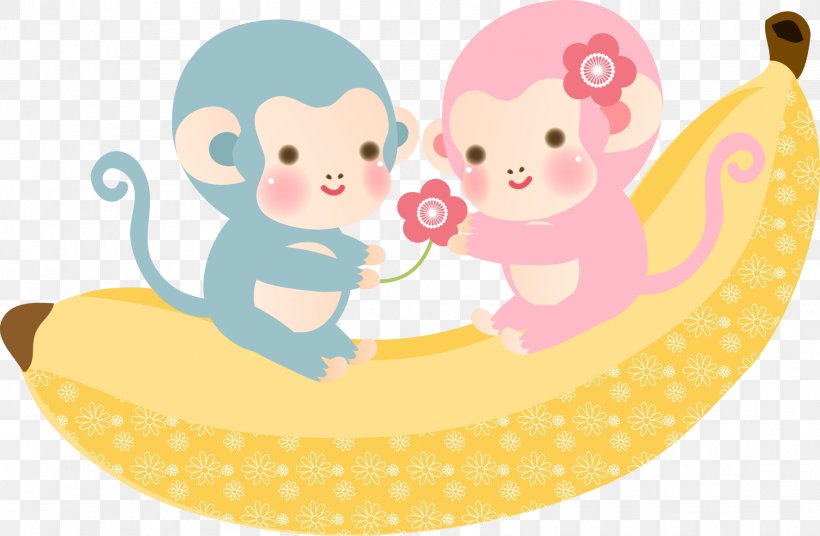 Monkey New Year Card Sexagenary Cycle Clip Art, PNG, 1772x1159px, Monkey, Cartoon, Fictional Character, Japanese New Year, Mammal Download Free