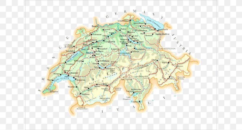Switzerland World Map Topographic Map, PNG, 650x441px, Switzerland, Area, Map, Physische Karte, Topographic Map Download Free