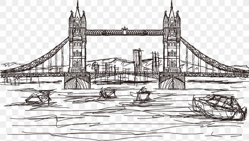 Tower Bridge Leaning Tower Of Pisa Drawing Tourist Attraction, PNG, 1070x606px, Tower Bridge, Artwork, Black And White, Drawing, Landmark Download Free