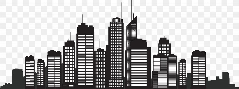 New York City Silhouette Skyline Cityscape, PNG, 4186x1562px, Building, Black And White, Brand, Building Materials, City Download Free