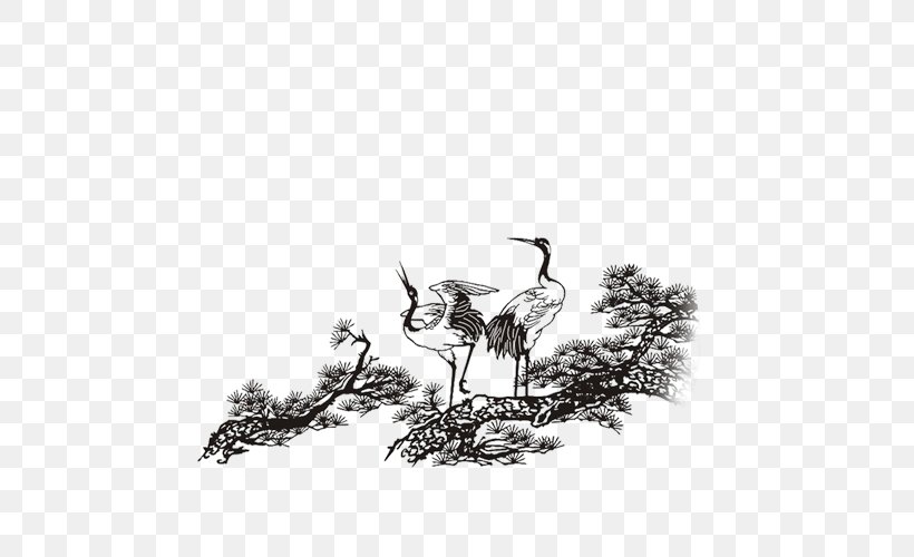 Crane Poster Illustration, PNG, 500x500px, Crane, Art, Beak, Bird, Black And White Download Free