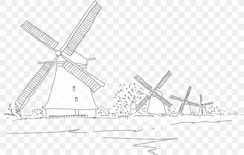 Netherlands Windmill Drawing Line Art, PNG, 2820x1793px, Netherlands, Area, Black And White, Diagram, Drawing Download Free