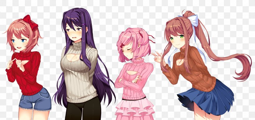 Doki Doki Literature Club! Team Salvato Video Game, PNG, 2033x960px, Watercolor, Cartoon, Flower, Frame, Heart Download Free