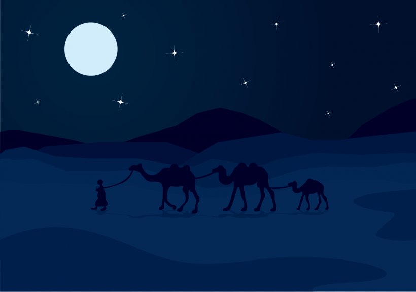 Moonlight Sky Night Illustration, PNG, 1395x979px, Camel, Astronomical Object, Atmosphere, Blue, Camel Like Mammal Download Free