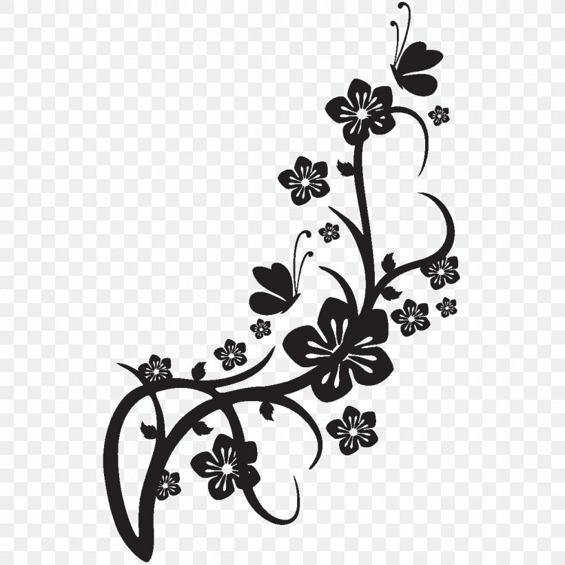 Sticker Flower Wall Decal Branch Tree, PNG, 1200x1200px, Sticker, Black And White, Branch, Com, Flora Download Free