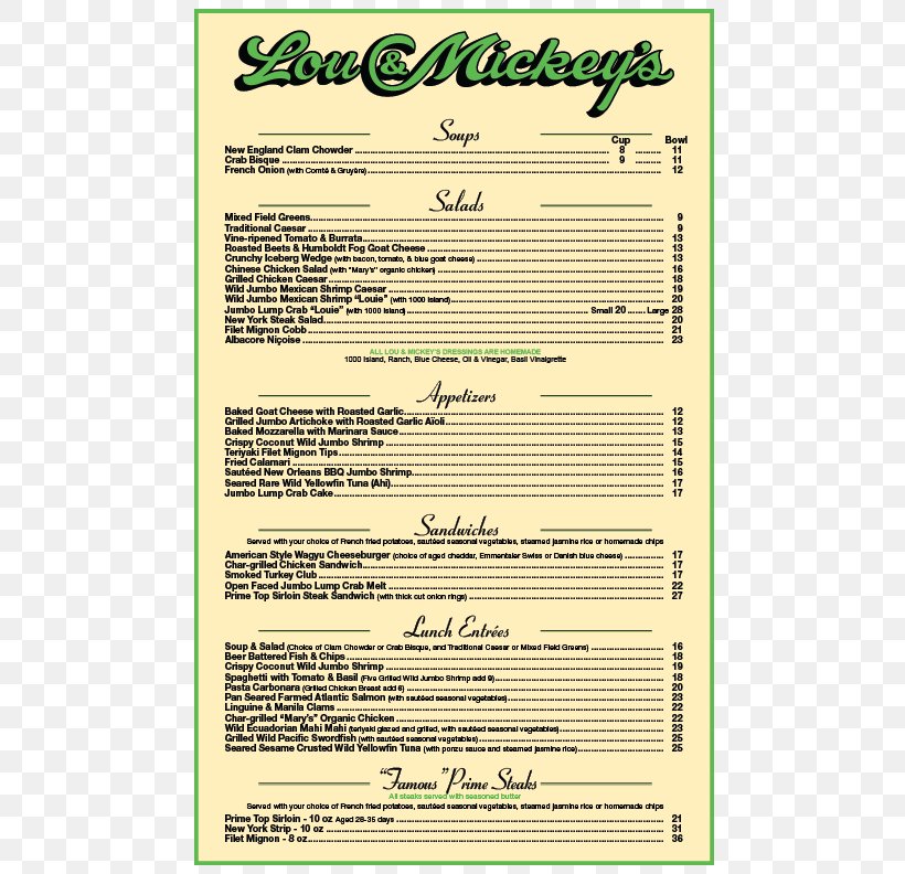 Menu Lou & Mickey's Lunch Dinner Dessert, PNG, 612x792px, Menu, Chef, Dessert, Dinner, Fish Download Free