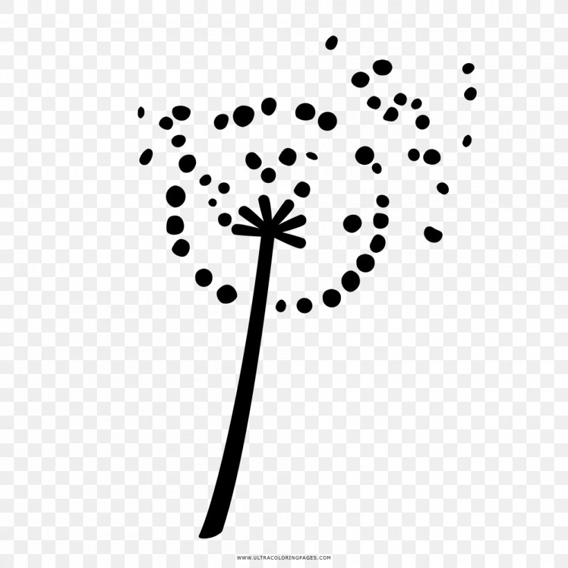 Coloring Book Drawing Common Dandelion Black And White, PNG, 1000x1000px, Coloring Book, Black And White, Branch, Common Dandelion, Dandelion Download Free