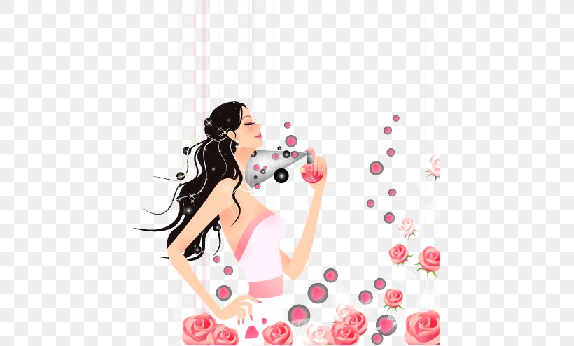 Long Hair Illustration, PNG, 440x495px, Watercolor, Cartoon, Flower, Frame, Heart Download Free