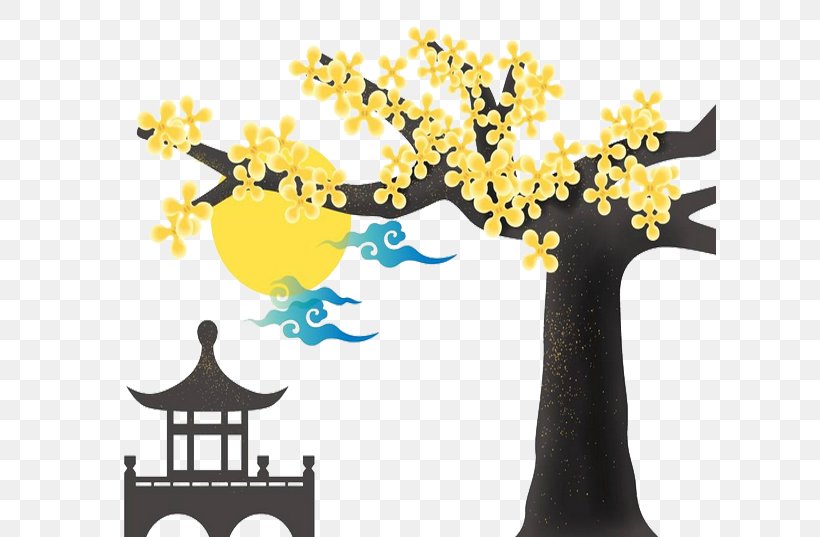 Sweet Osmanthus Tree Cartoon Animation, PNG, 693x537px, Sweet Osmanthus, Advertising, Animation, Branch, Brand Download Free