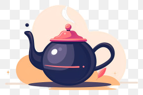 Teapot - Black Teapot With Red Lid PNG