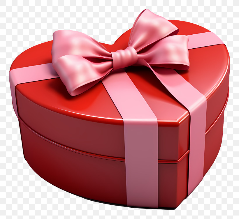 Gift Box - Heart-Shaped Gift Box With Pink Ribbon PNG