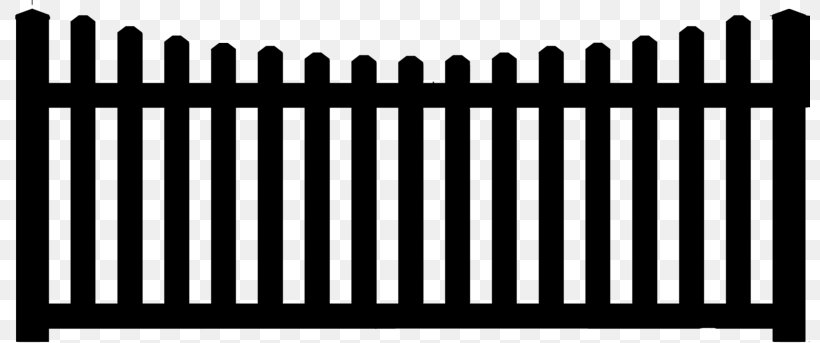 Picket Fence Chain-link Fencing Clip Art, PNG, 800x343px, Fence, Black And White, Chainlink Fencing, Garden, Gate Download Free