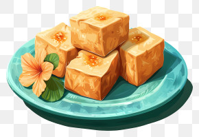 Stinky Tofu - Cubes Of Dessert On Blue Plate PNG