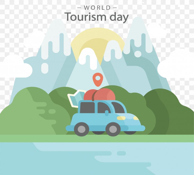 Car World Tourism Day Travel U81eau99d5u904a, PNG, 3375x3037px, Car, Brand, Cartoon, Poster, Sky Download Free