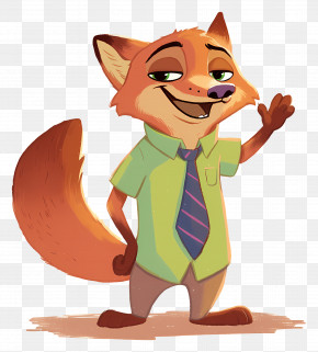 Nick Wilde - Cartoon Fox In Formal Attire Waving PNG