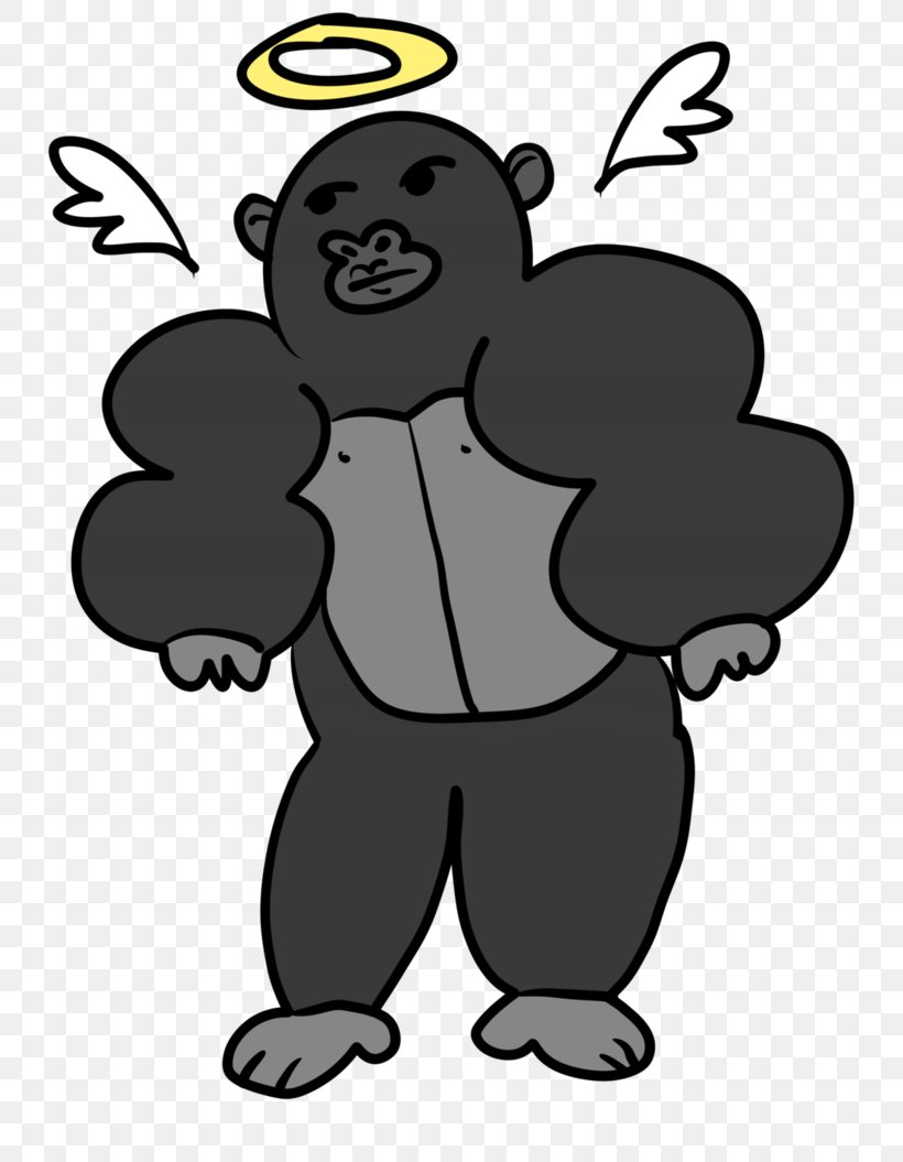 Gorilla Clip Art Bear Human Behavior Black, PNG, 758x1055px, Watercolor, Cartoon, Flower, Frame, Heart Download Free