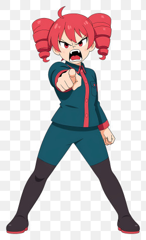 Kasane Teto - Fiery Red-Haired Girl Pointing PNG